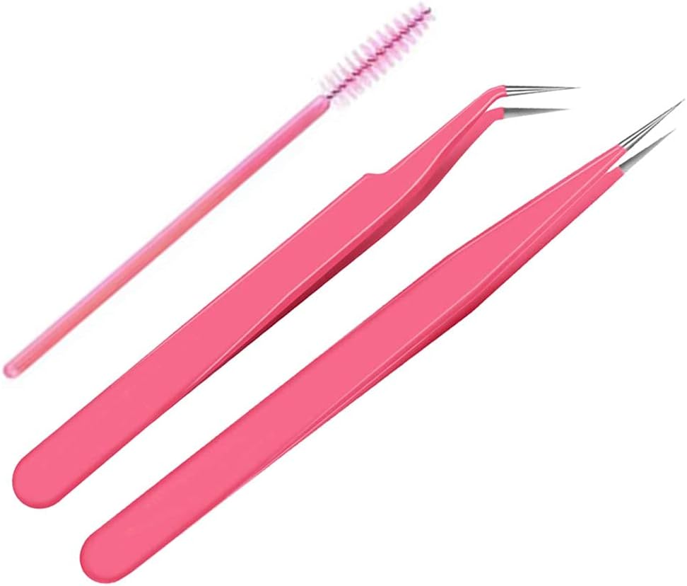 Präzisionspinzette Edelstahl in Pink, ideal für Augenbrauenstyling und Wimpernverlängerungen.
