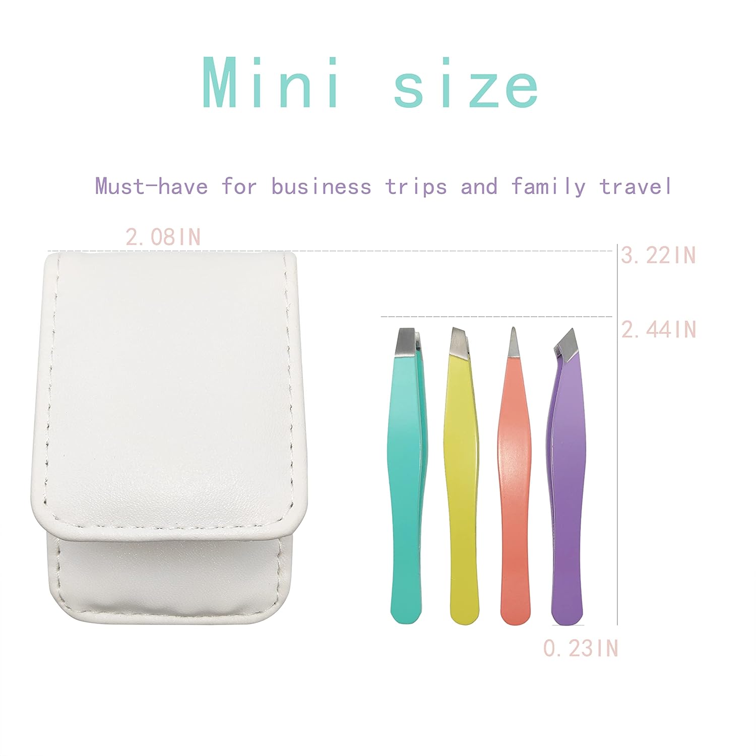 Mini-Augenbrauenpinzetten Set mit vier farbigen Pinzetten für präzises Zupfen unterwegs.