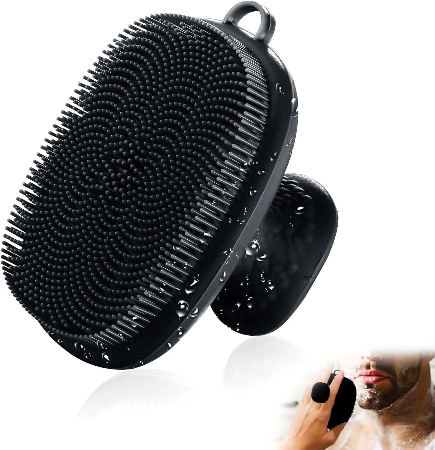 Silikon-Gesichtsschrubber in schwarzer Farbe, wasserdicht, ideal zur sanften Hautreinigung unter der Dusche.