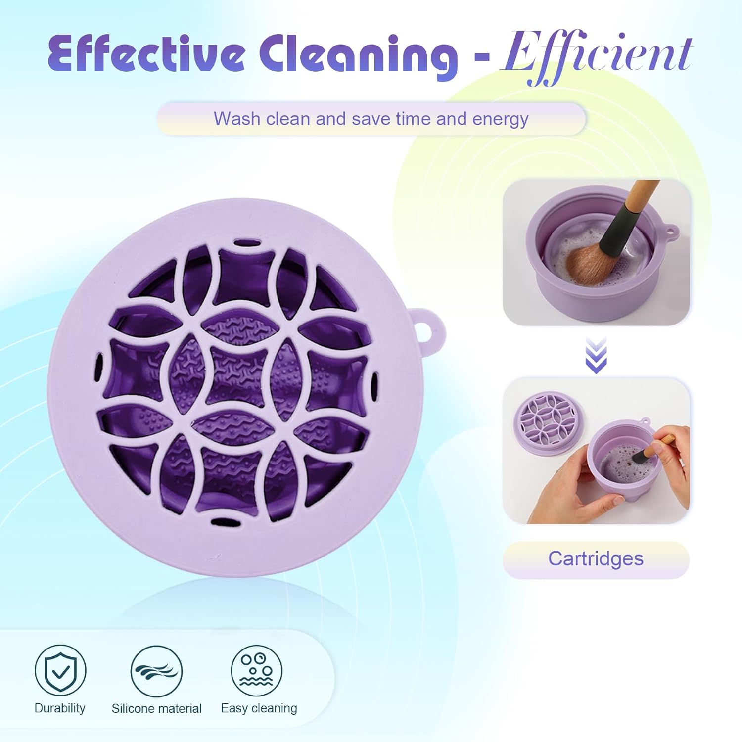 Faltbare Silikon-Pinselreinigungsmatte mit Organizer zur effektiven Reinigung von Make-up-Pinseln.