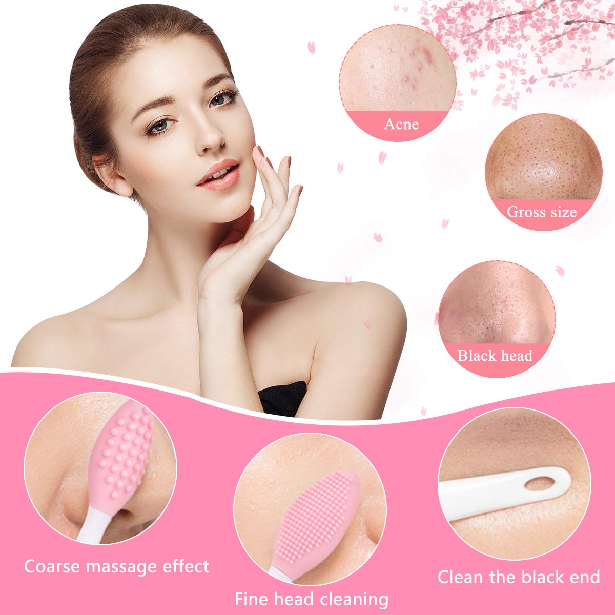 Silikon-Gesichtsreinigungs-Set mit flexiblen Silikonbürsten zur Hautreinigung und Massage.