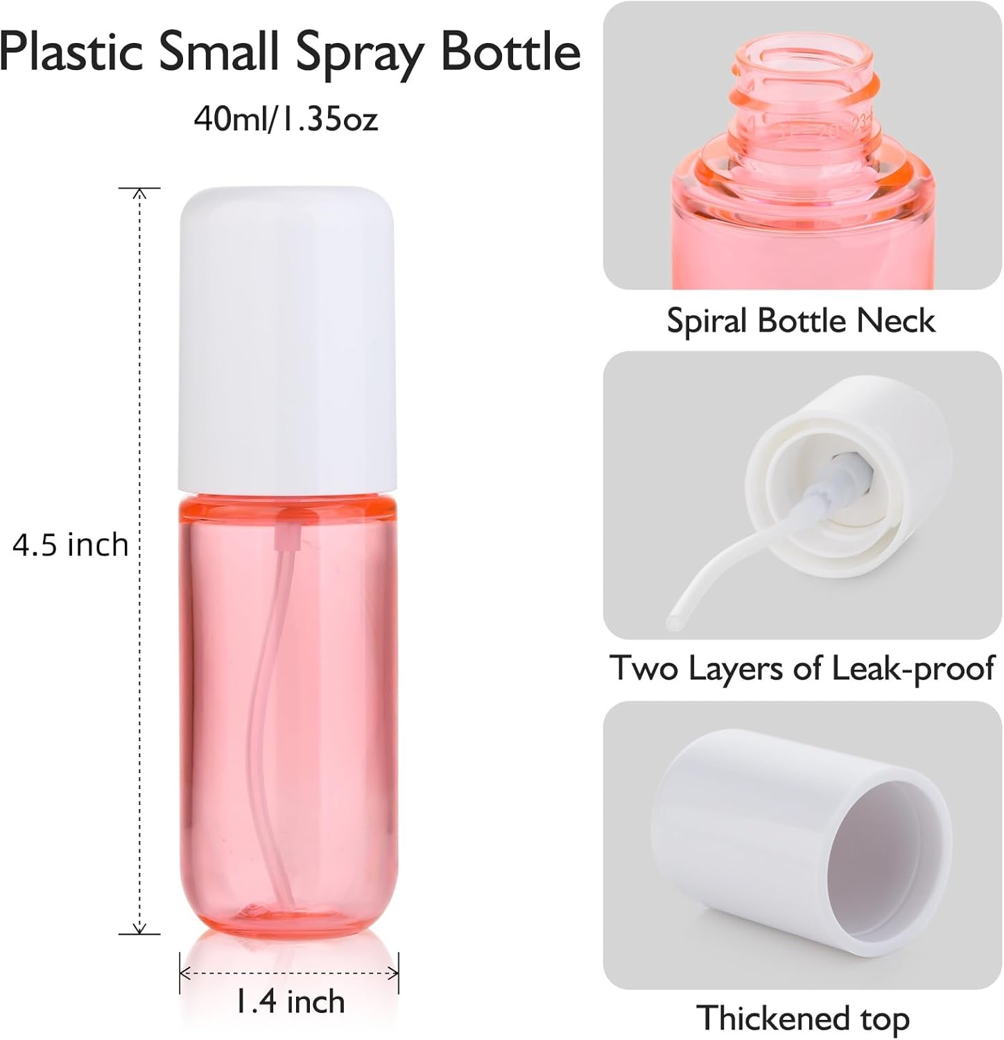 Nachfüllbare Reise-Sprühflaschen in pink, ideal für Parfüm, Desinfektionsmittel und Haarpflege, BPA-frei.