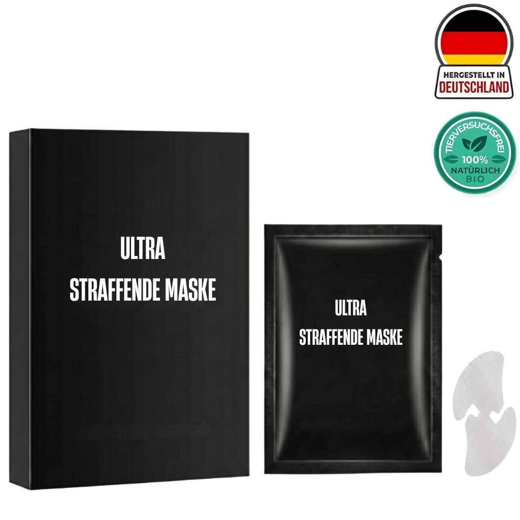 Ultimative straffende Maske in schwarzer Verpackung, ideal für glatte und gepflegte Haut.
