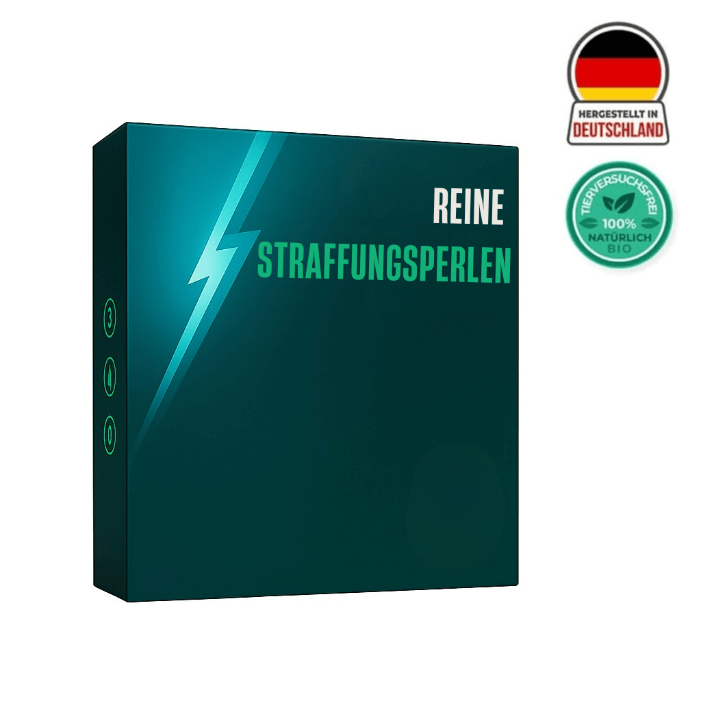 Produktverpackung der Prime Straffende Perlen, hergestellt in Deutschland, für natürliche Hautpflege.
