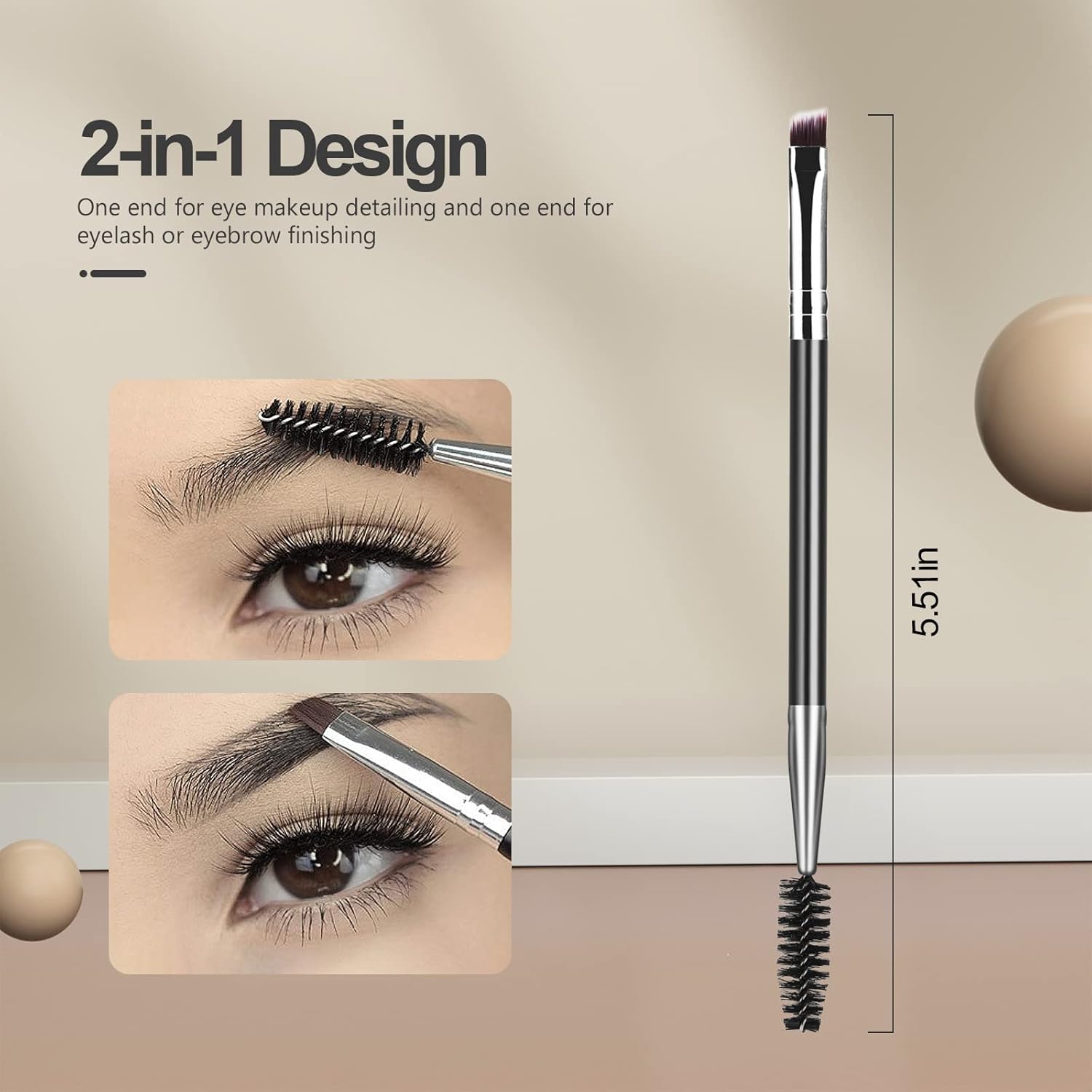Augenbrauen- & Wimpernbürste mit 2-in-1 Design für Augenbrauen und Wimpern, ideal für präzise Applicierung.