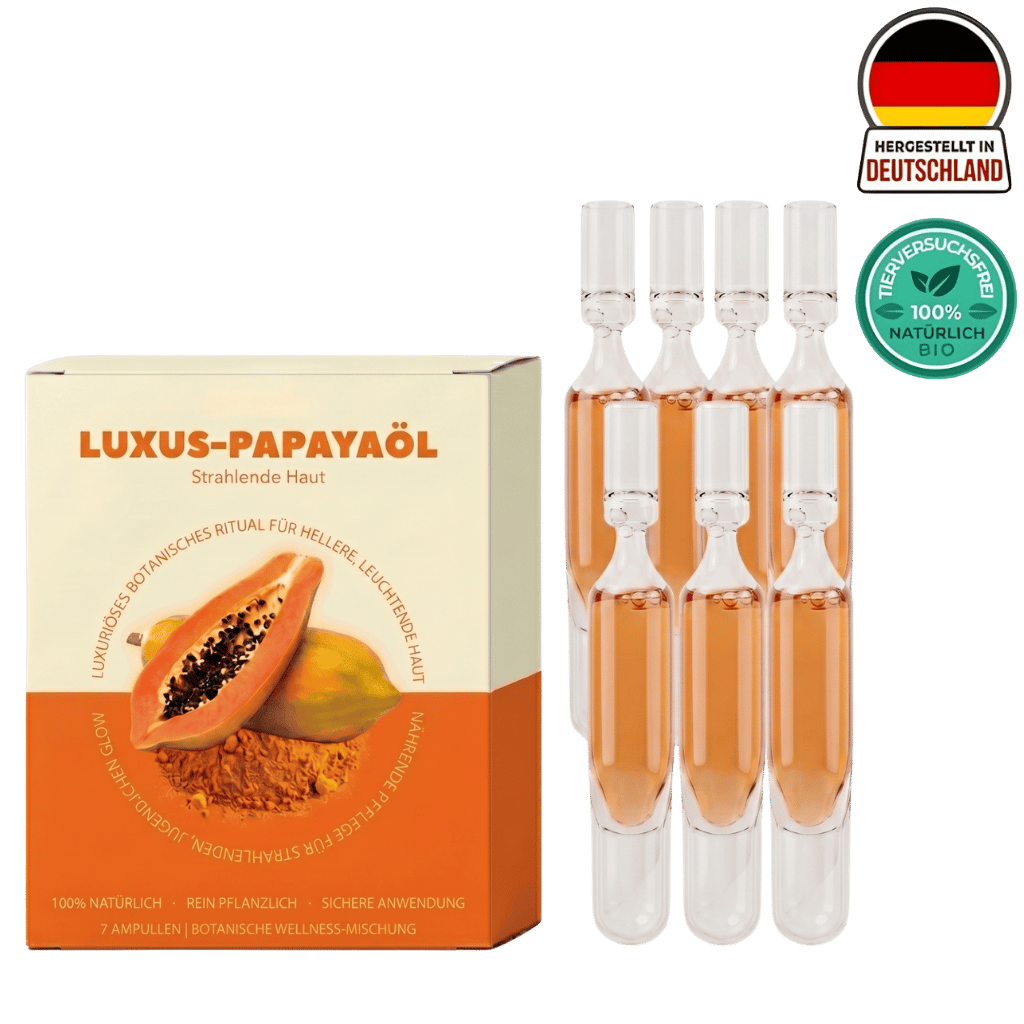 Luxus-Papayaöl Paket mit 7 Ampullen für strahlende Haut und natürliche Hydratation.