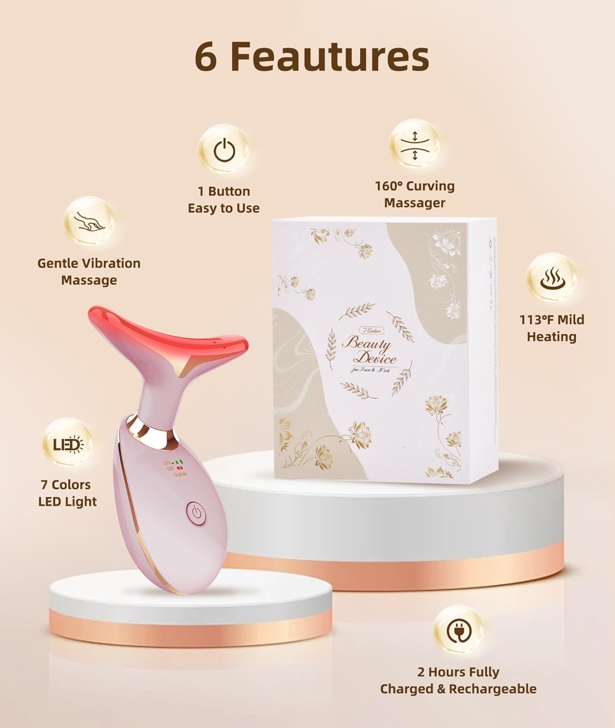 3D Gesichtsmassage-Roller mit 6 Funktionen, 160° Massage-Design und sanfter Vibration für strahlende Haut.