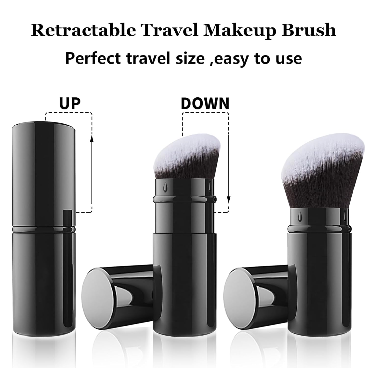 Retractable Make-up Pinsel shown in retractable travel design for easy and hygienic use.